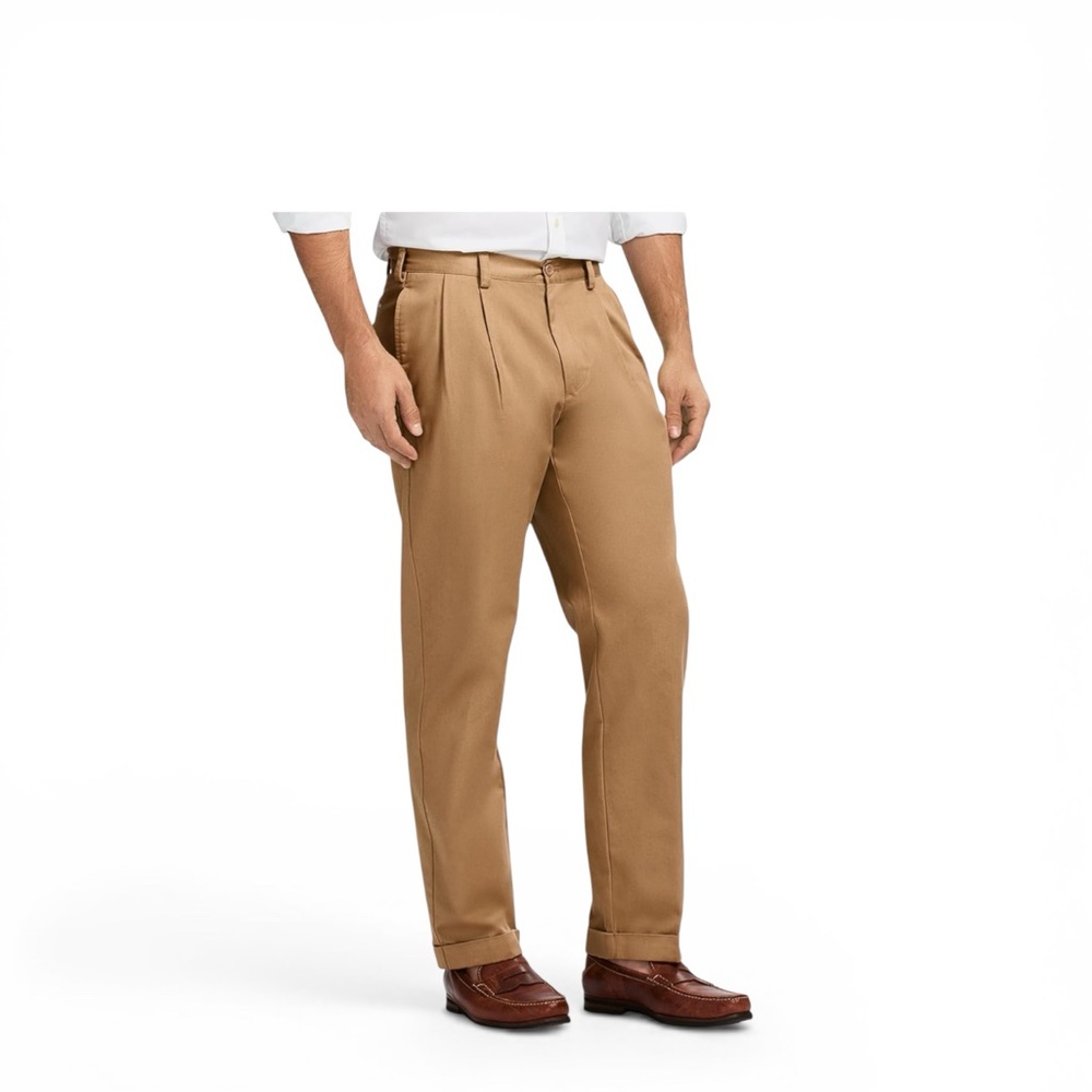 Izod Mens Classic American Chino Double Pleat Cuffed Hem 30x30  Khaki NWT